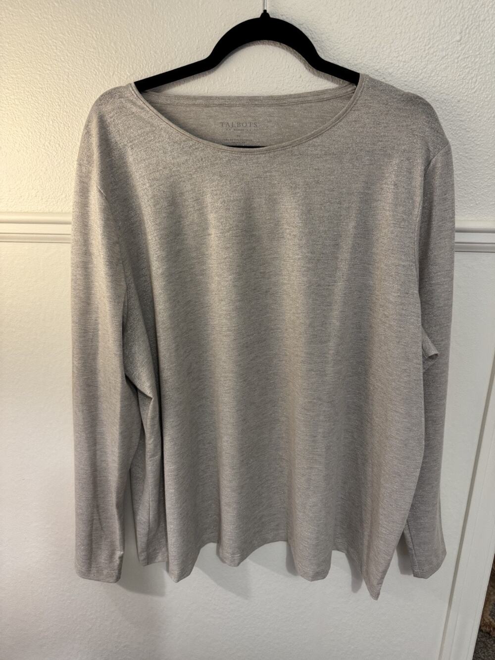 Talbots 3X Women Metallic Shimmer Long Sleeve Top Beige Gold Stretch Plus Size